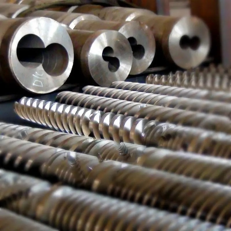 การอัดขึ้นรูปพลาสติก PE PS PC ABS PET PP PVC Conical Twin Screw Barrel ...