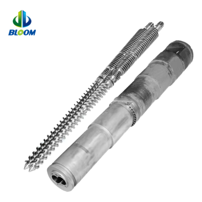 กระบอกสกรูคู่แบบกรวยสองโลหะผสมความแม่นยำสูงสำหรับการอัดขึ้นรูปพลาสติกและยาง