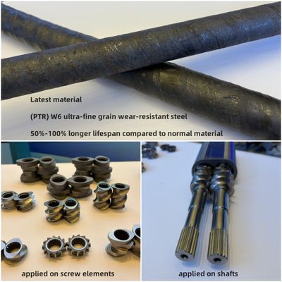 (PTR) ชิ้นส่วนเครื่องอัดรีดเหล็กทนสึกชนิดละเอียดพิเศษ W6, ชุดเกลียวเครื่องอัดรีดแบบสกรูคู่, กระบอกสูบและเพลา