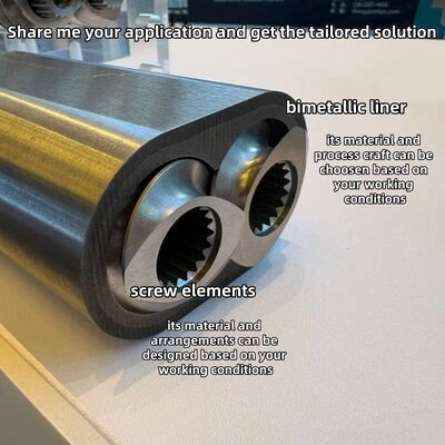 กระบอกสกรูเอ็กซ์ตรูเดอร์ทนทานต่อการกัดทุบ พร้อมแผ่นผสม Ni60 เพื่อเพิ่มความทนทานต่อการสกัดในเครื่องสกรูสองตัว